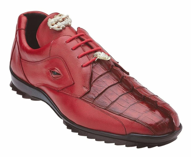 Belvedere Vasco Genuine Hornback Crocodile and Calf Skin Men's Sneaker in Red