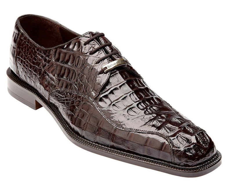 Belvedere Chapo Genuine Hornback Crocodile Men's Dress Shoe in brown