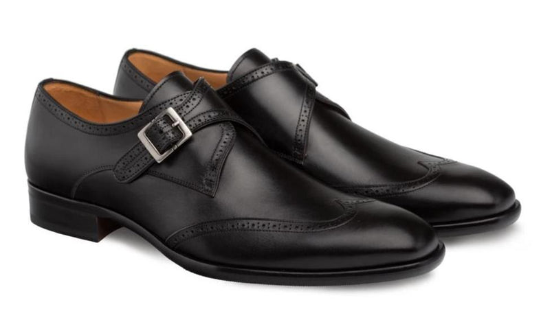 Mezlan Forest Men's Modern Monk Strap Slip On Dress Oxford in Black